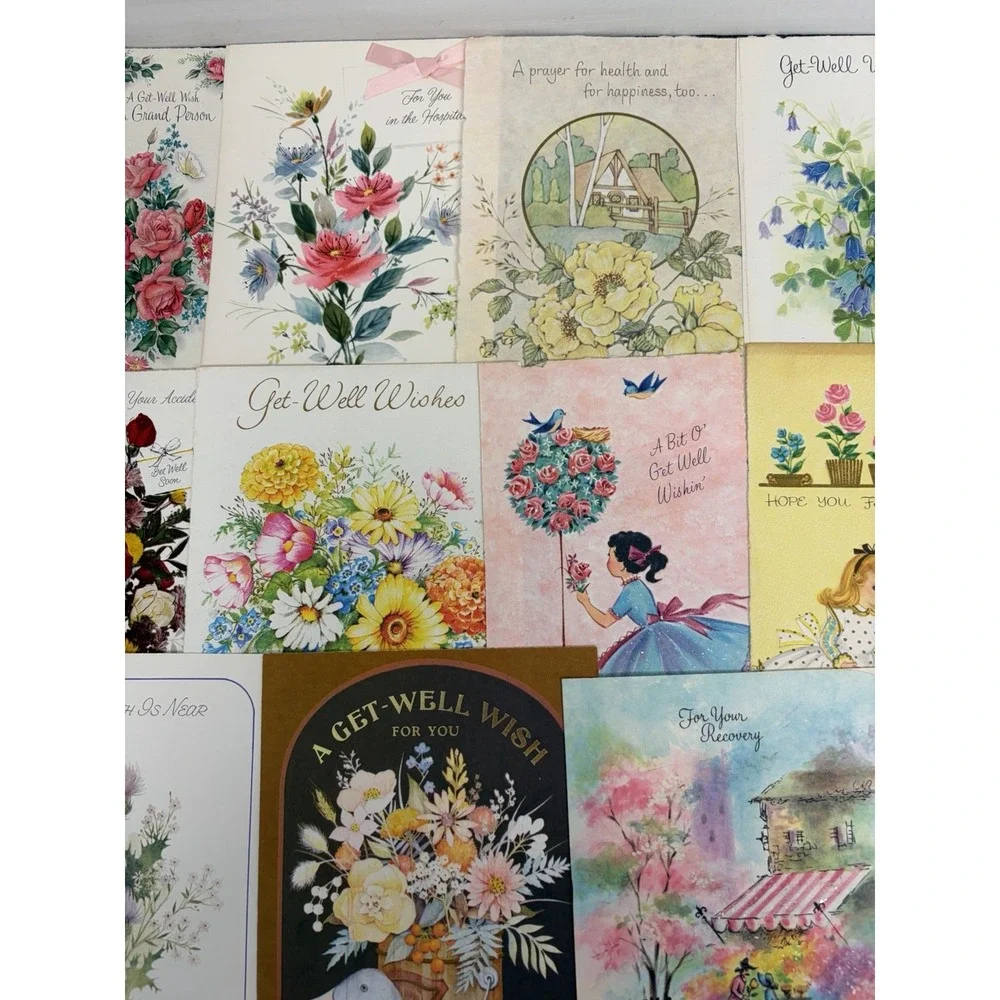 Vintage Get Well Cards Fronts ONLY Scrapbooking Crafts Decoupage Lot of 50+